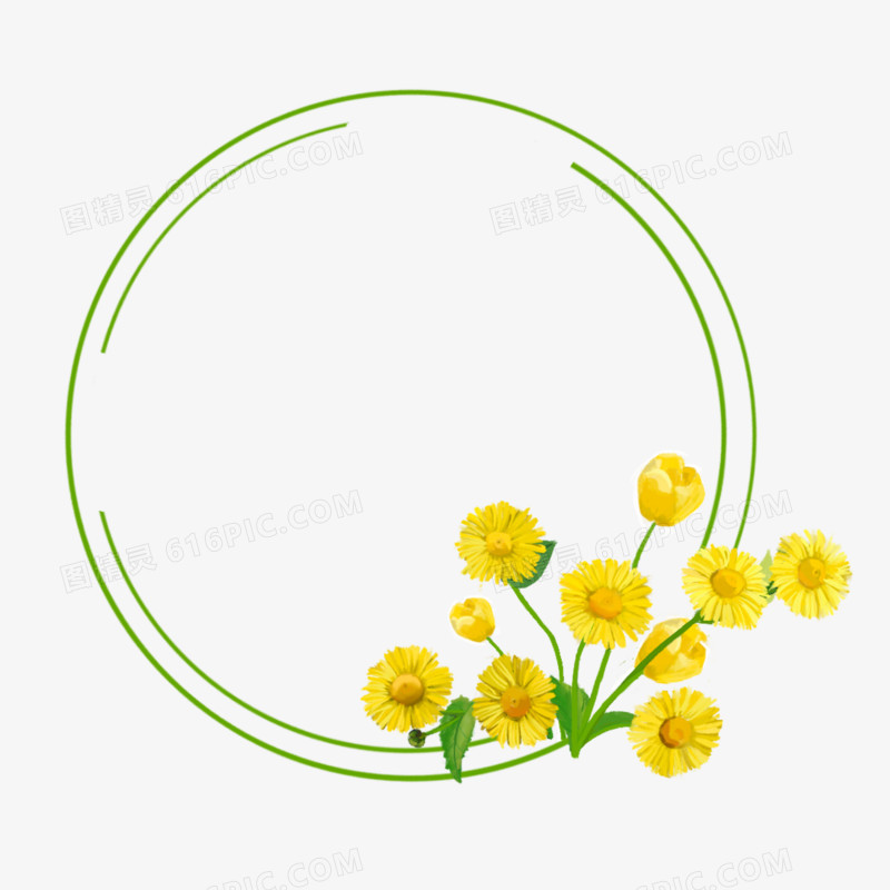 黄色手绘春天植物花朵边框元素