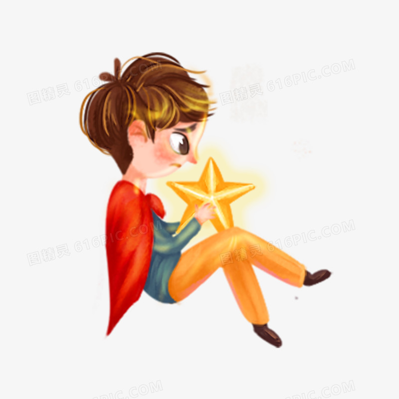 卡通手绘抱着星星的男孩元素