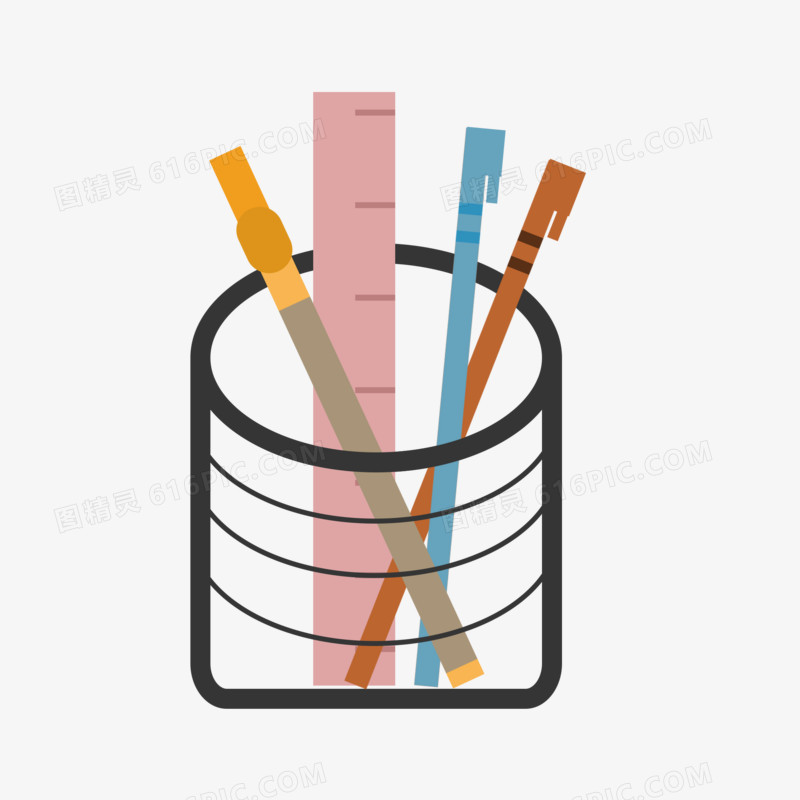 卡通手绘学习用品笔笔筒元素