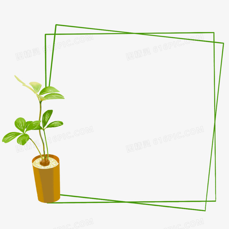 绿色手绘办公室植物边框元素