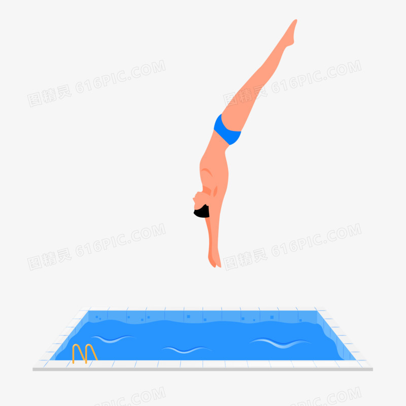 卡通手绘跳水运动员比赛