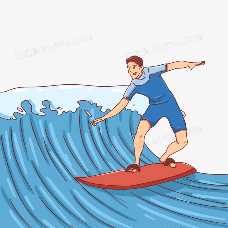 手绘卡通运动员冲浪人物素材