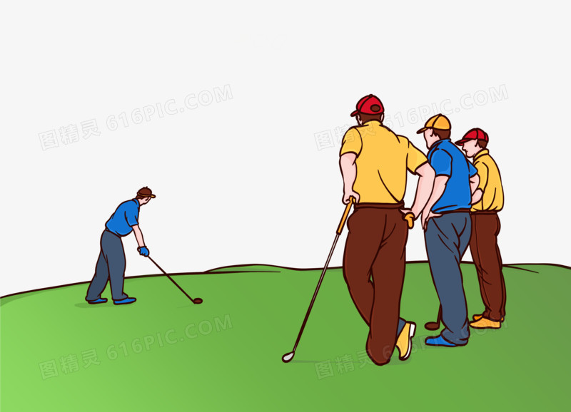 卡通手绘打高尔夫球场景免抠元素