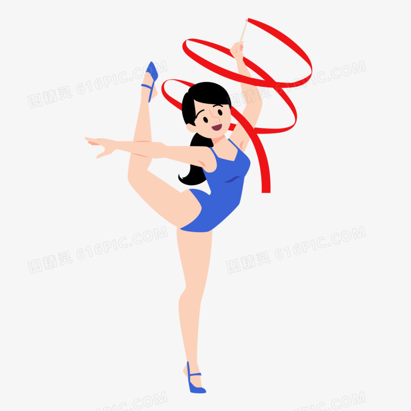 卡通手绘女子单人体操表演免抠元素