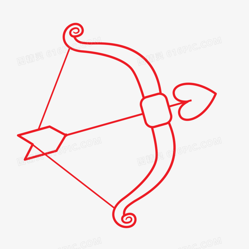 红色线稿丘比特的弓箭装饰元素
