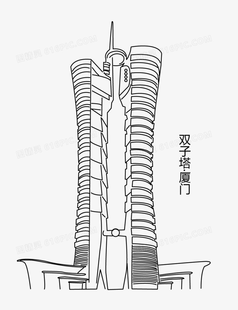 黑白建筑线稿