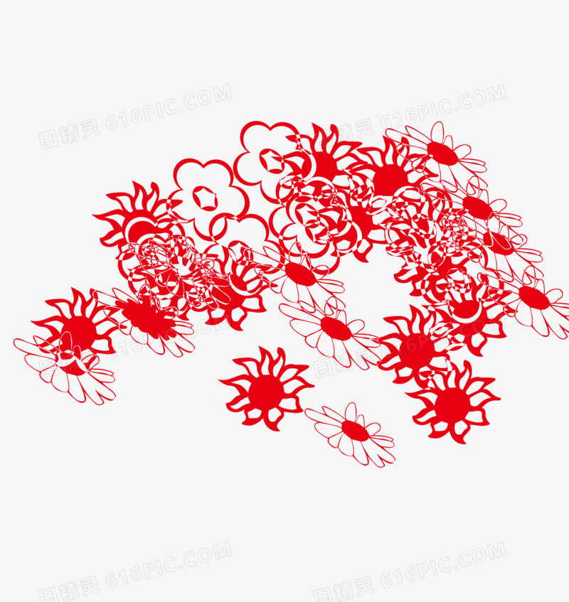 红色花朵剪纸矢量图