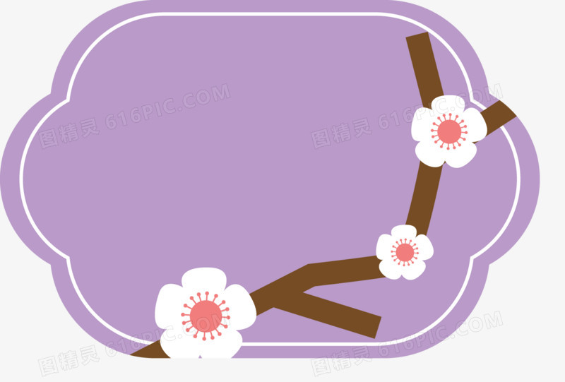 日本古典标签与樱花圆形紫色