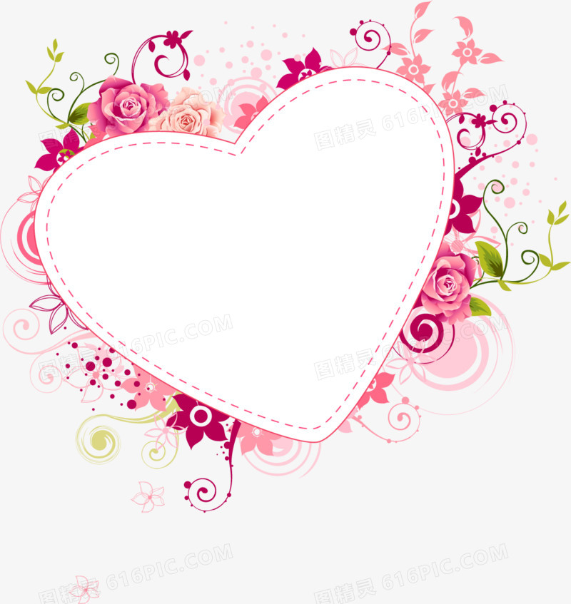 粉色美丽花朵爱心边框