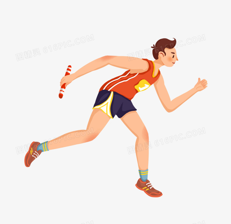 卡通手绘运动员接力跑场景元素