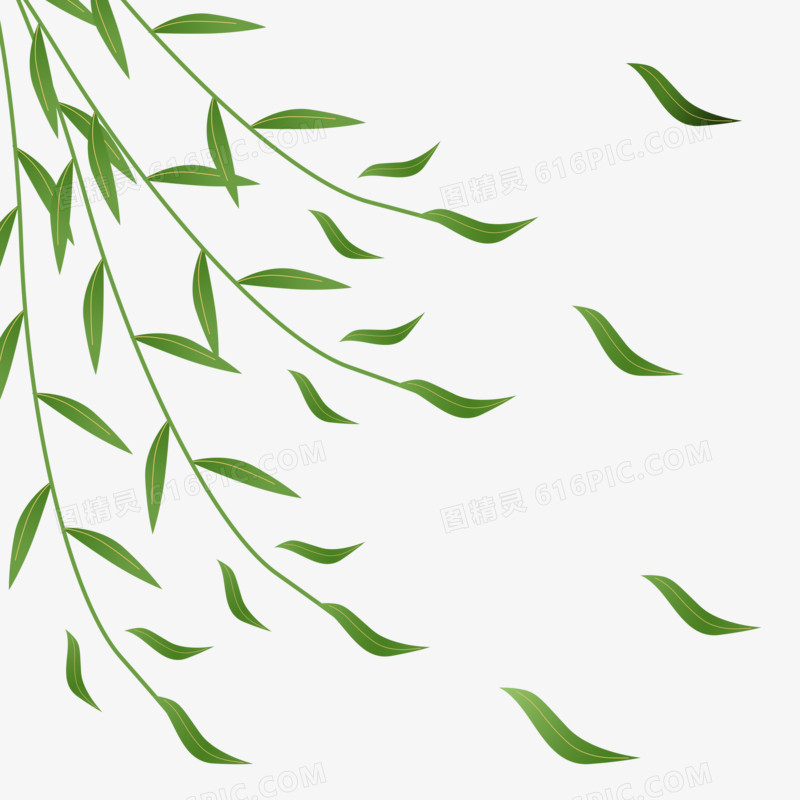 绿色飘扬柳枝树叶装饰元素