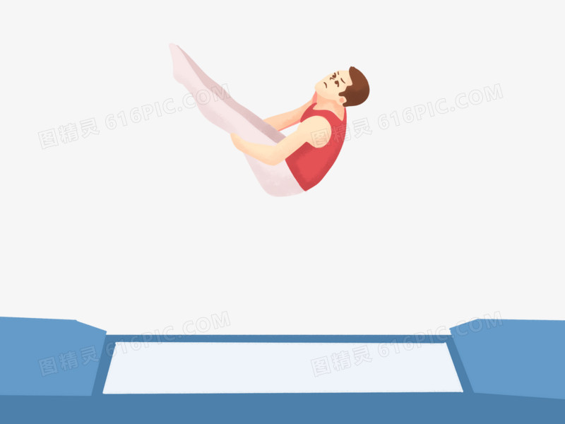 手绘卡通运动员跳床场景素材