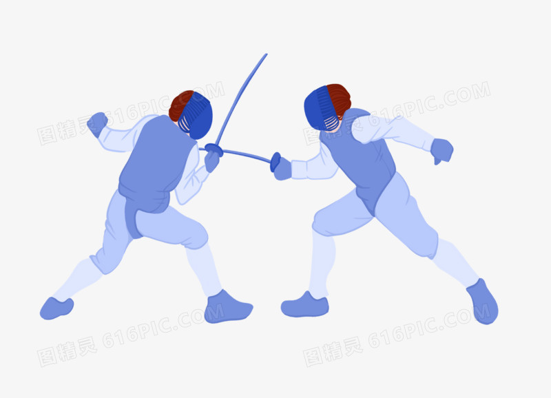 卡通手绘运动员击剑比赛场景元素