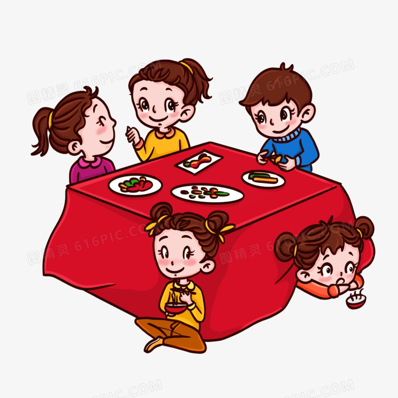 手绘卡通儿童小辈聚餐吃饭免抠元素