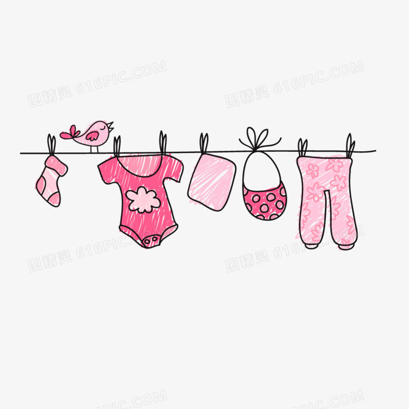粉色线稿手绘婴儿衣服