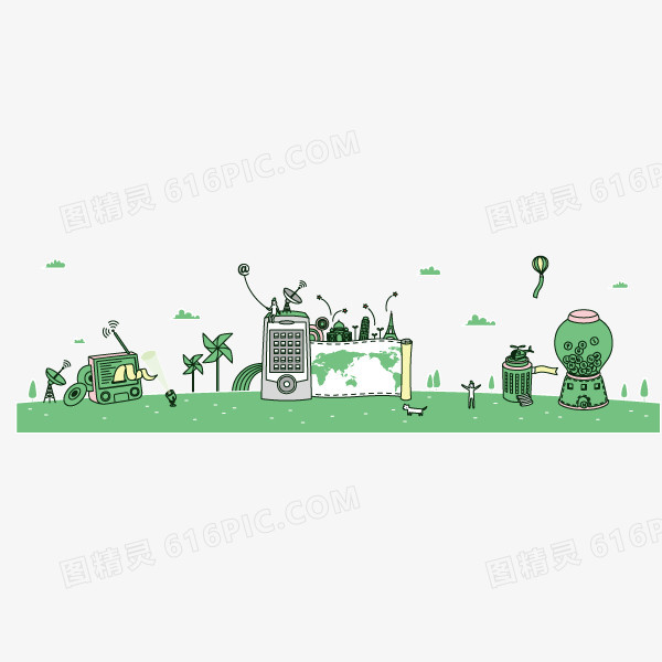 绿色背景 科技元素 卡通科技 装饰背景