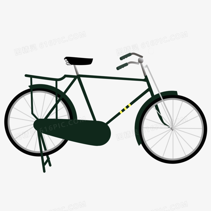 卡通手绘军绿色二八大杠自行车元素