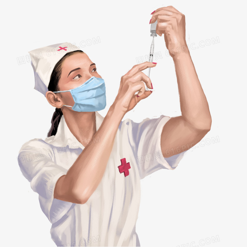 手绘写实风女护士针筒取药场景元素
