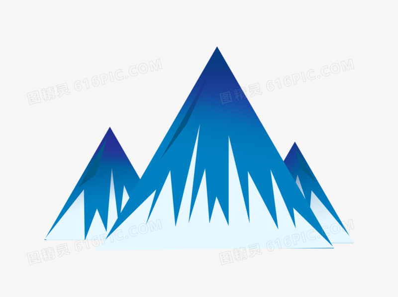 蓝色扁平山峰图标元素