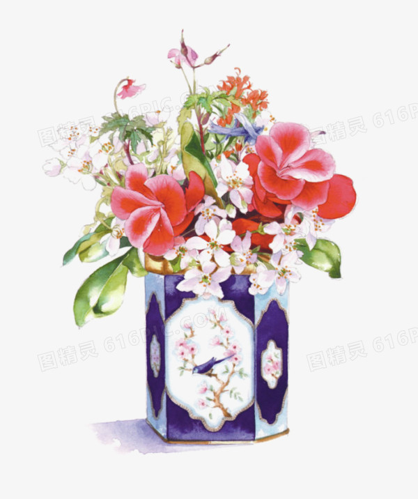 卡通中国风花朵花瓶装饰