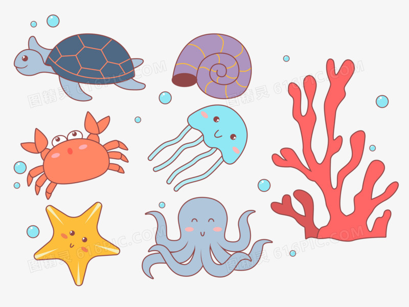 免抠免抠元素手绘线稿免抠元素免抠png免抠图标手绘卡通彩色海洋动物