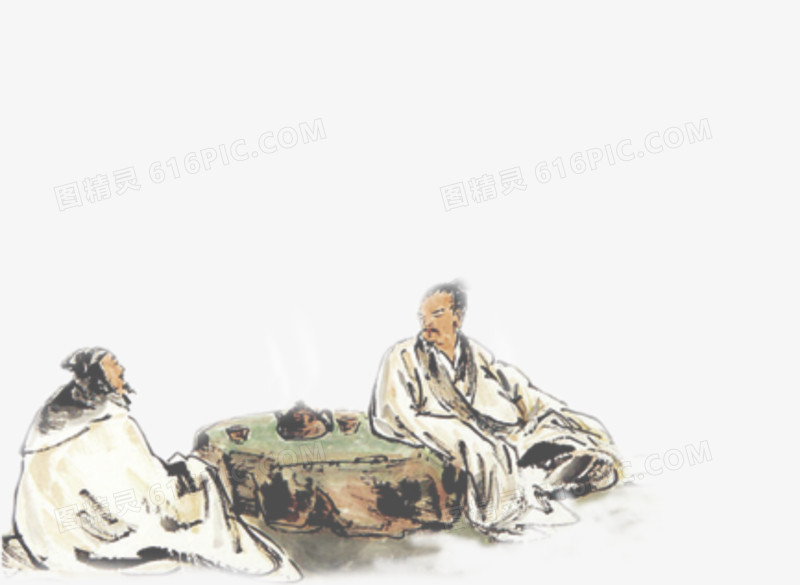 水墨、中国风、古代人喝茶、古代人聊天