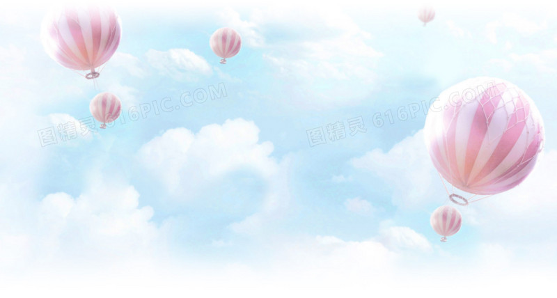 梦幻天空粉色热气球背景图