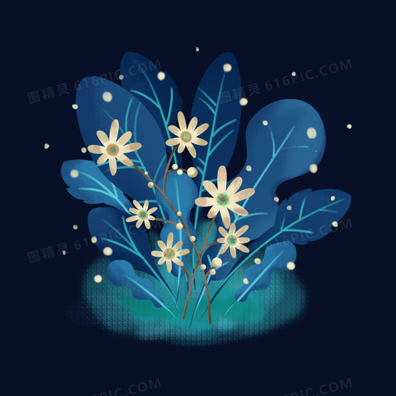 蓝色唯美花卉植物装饰元素