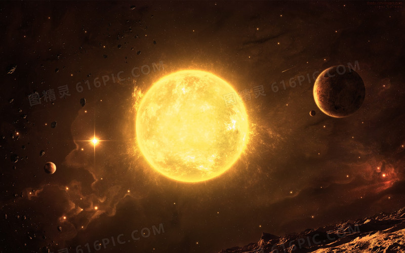 金色太阳宇宙星球海报背景