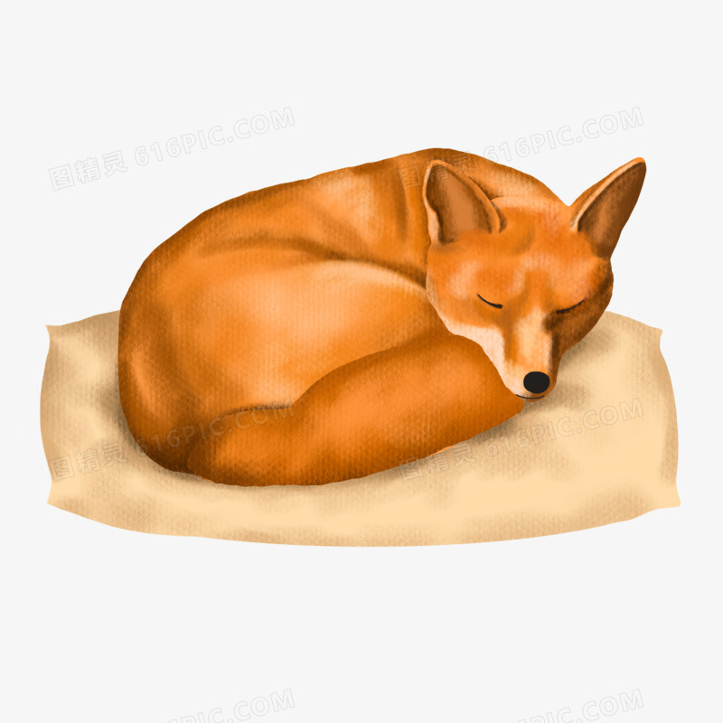 卡通手绘睡在枕头上的小狐狸免抠元素