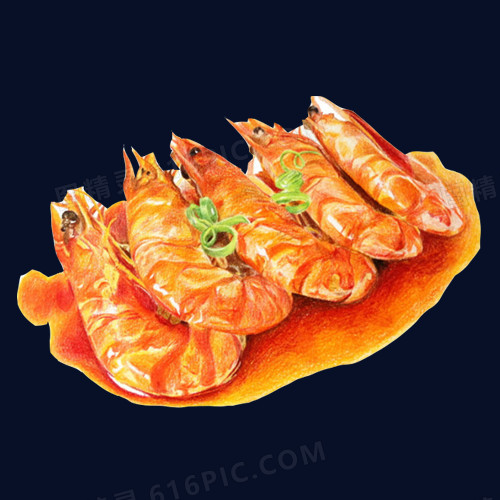 酱汁大虾手绘画素材图片