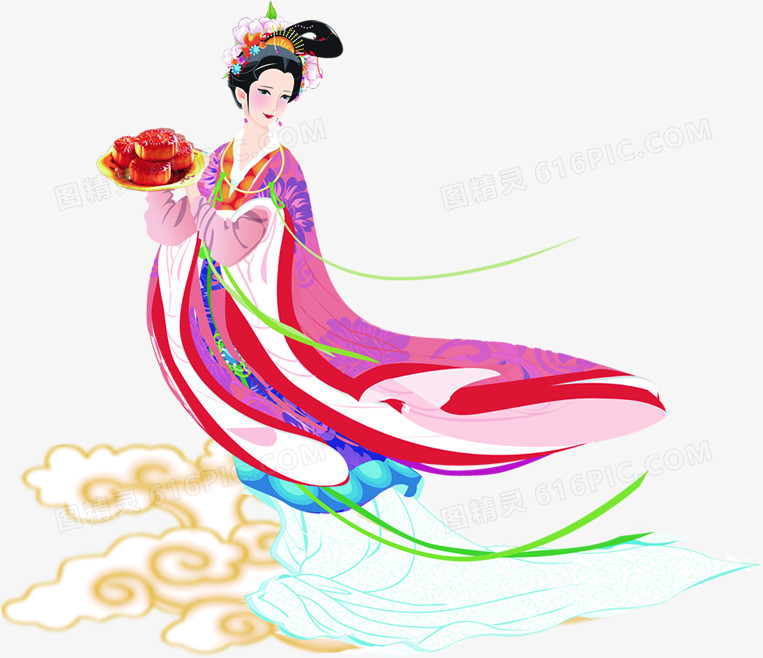 中秋节手绘粉红色衣服美女