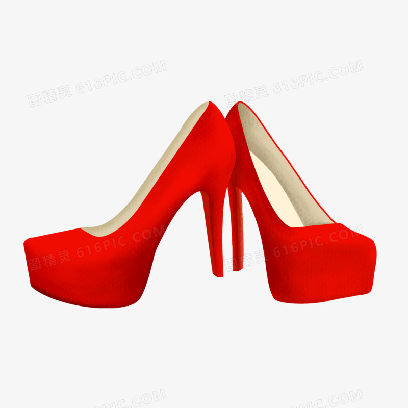 手绘女士性感红色高跟鞋元素