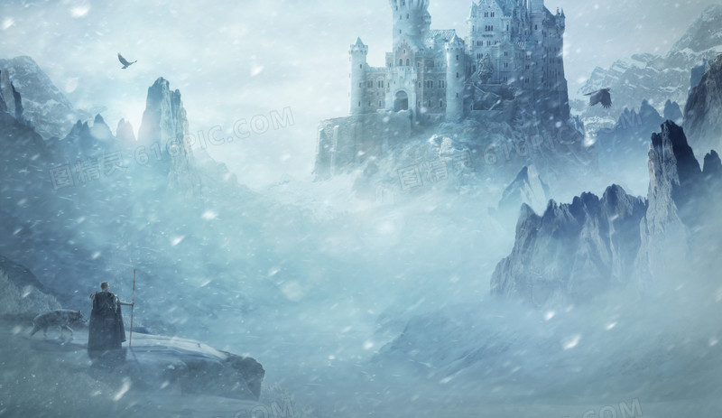 雪山中的城堡魔幻海报背景