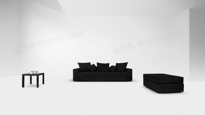 白色简约墙壁黑色家具