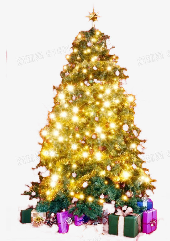 闪亮的金色圣诞树和礼物