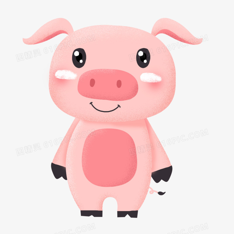 手绘卡通微笑的动物猪微笑元素