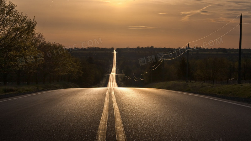 黄昏夕阳公路宽屏