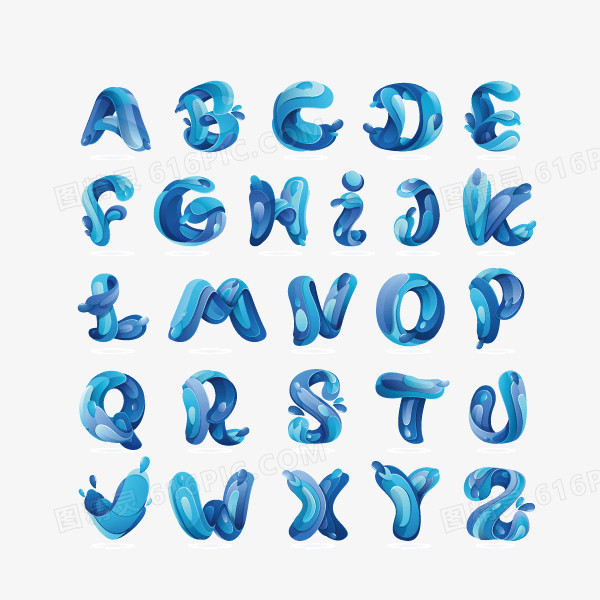 数字字母 深蓝色 水 立体