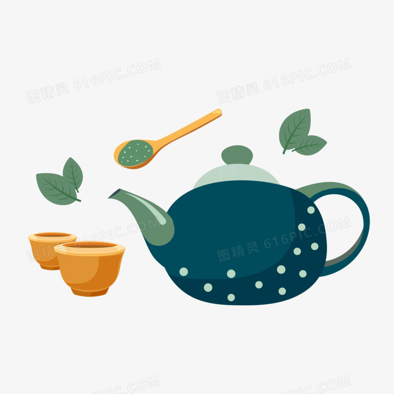卡通手绘扁平茶壶茶杯元素