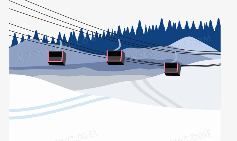 缆车下面的雪地山坡