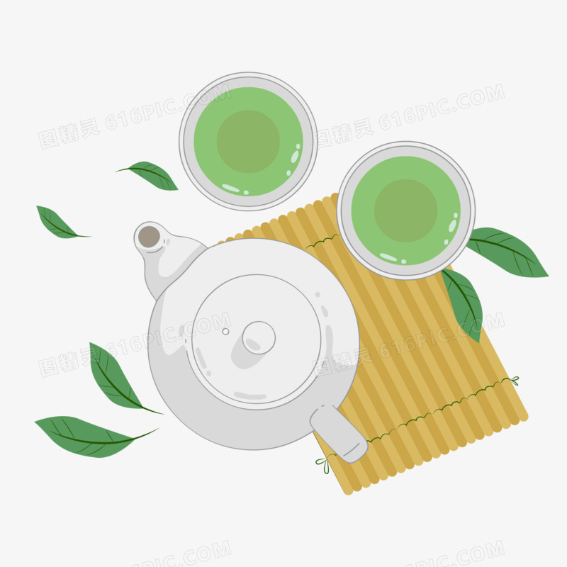 卡通手绘俯视图泡茶喝茶茶文化远古三