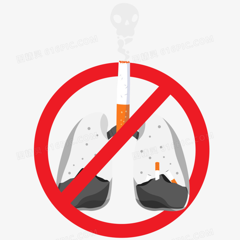 卡通手绘创意吸烟伤肺戒烟图标元素