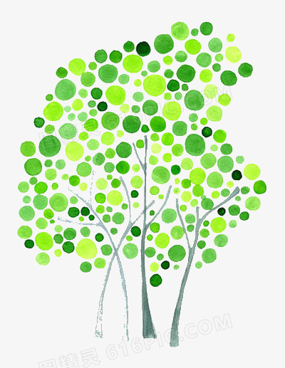 手绘水彩绿树