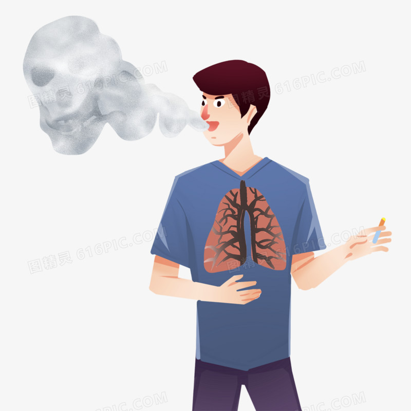 手绘插画吸烟有害健康元素