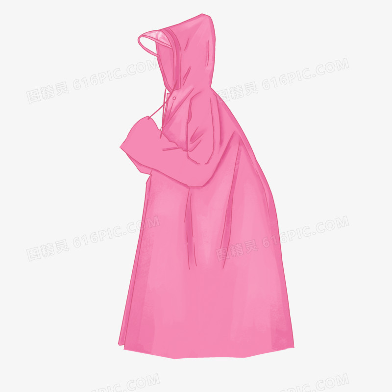 手绘粉色雨衣元素