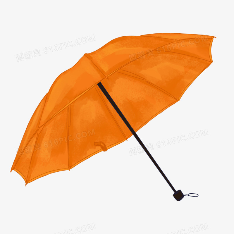 手绘橘色雨伞元素