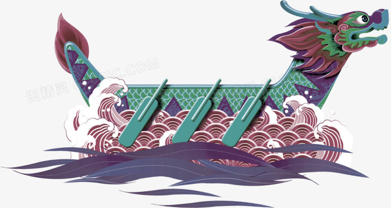绿色中国风龙舟装饰图案