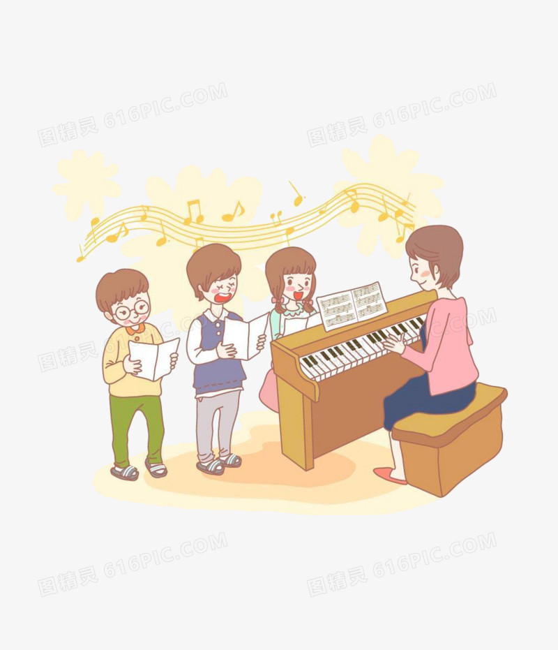 老师教小朋友弹钢琴