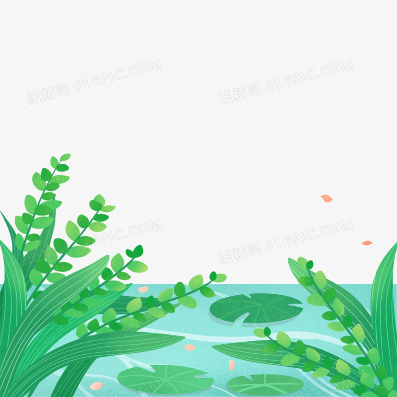 卡通手绘池塘荷叶免抠元素